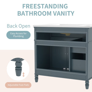 Bathroom Vanity With Sink, 2 Doors 2 Drawers, Freestanding Design