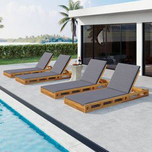 Acacia Wood Lounge Chaise Set with Water-Resistant Cushions