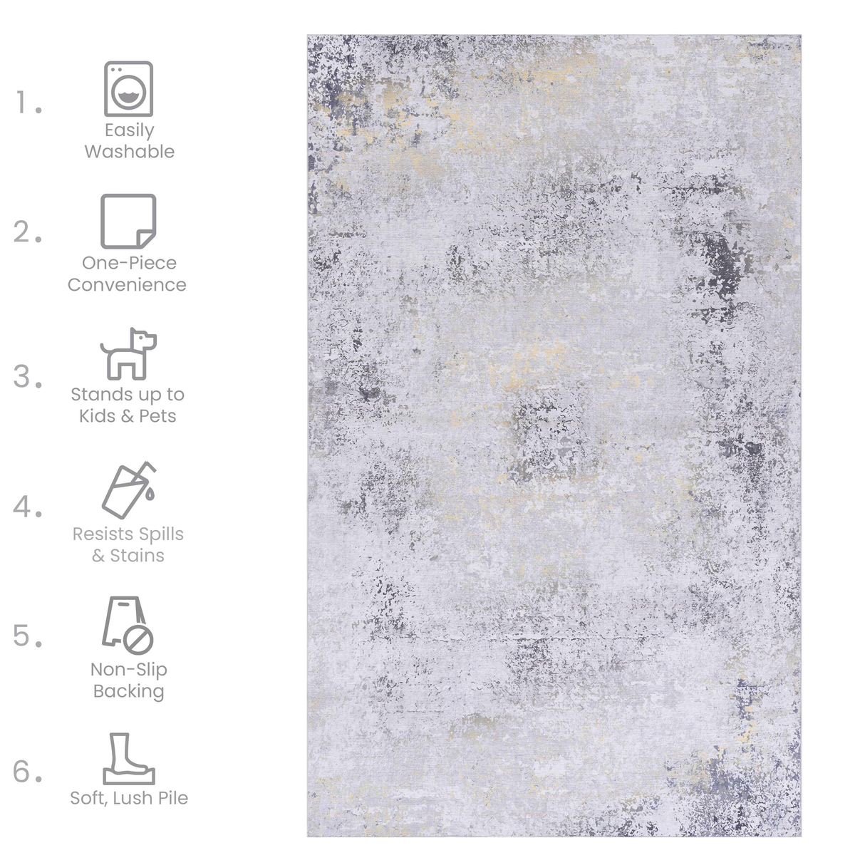 Naar Washable Area Rugs, Low-Pile, Non-Slip, Non-Shedding, Foldable, Kid & Pet Friendly