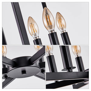 22' Modern Black Geometric 6-Light Chandelier – Industrial Metal Pendant Light Fixture for Living Room, Dining Room, or Kitchen (Bulb Not Included)