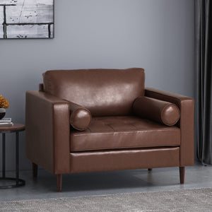 Sophisticated Club Chair with Relaxing Comfort in Dark Brown Faux Leather and Birch Wood