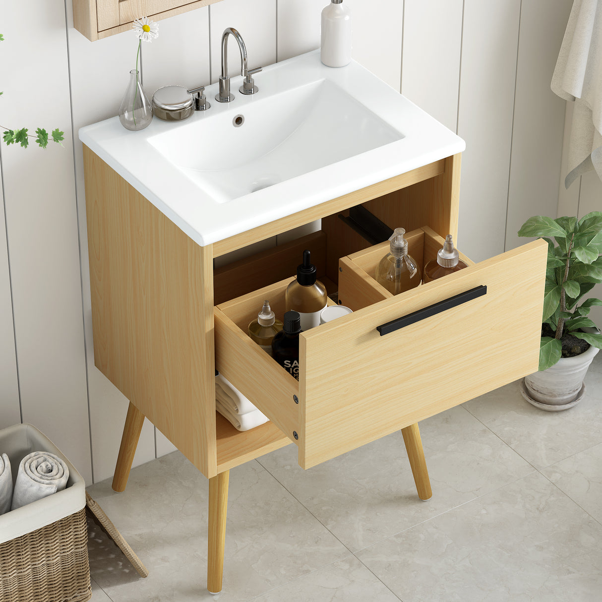 24" Freestanding Bathroom Vanity with Ceramic Sink