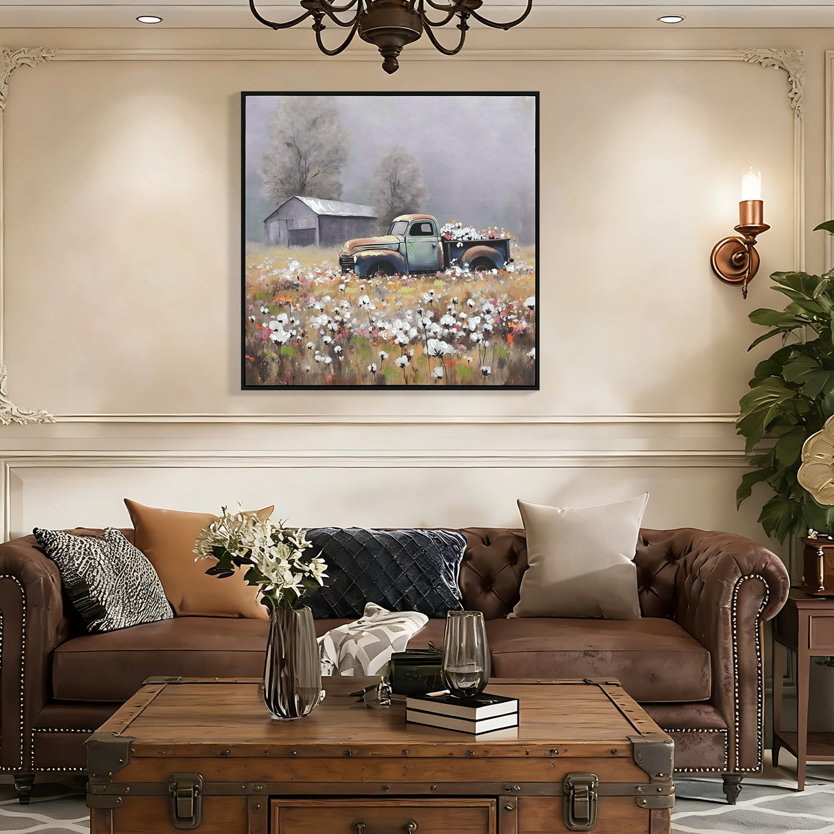 Farmhouse Old Truck Canvas Wall Art, 24x24 Inches