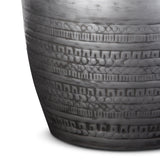 Johnsen 15 Inch Wide Tribal Pattern Metal Accent Table in Antique Silver