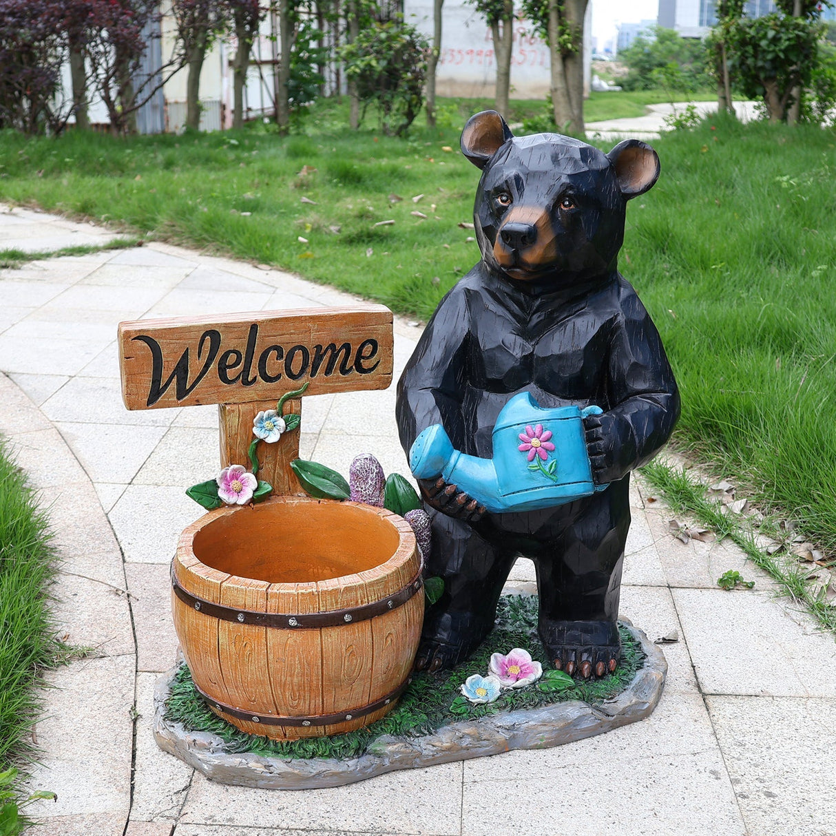 Outdoor Garden Sculpture Bear Flower Pot Planter