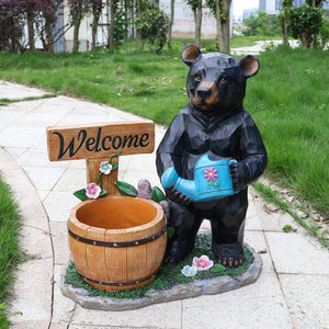 Outdoor Garden Sculpture Bear Flower Pot Planter