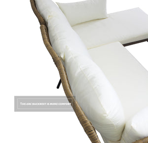 6PCS Outdoor Patio Balcony Natural Color Wicker Sofa Chair Set with Beige Cushion and Round Tempered Glass Table