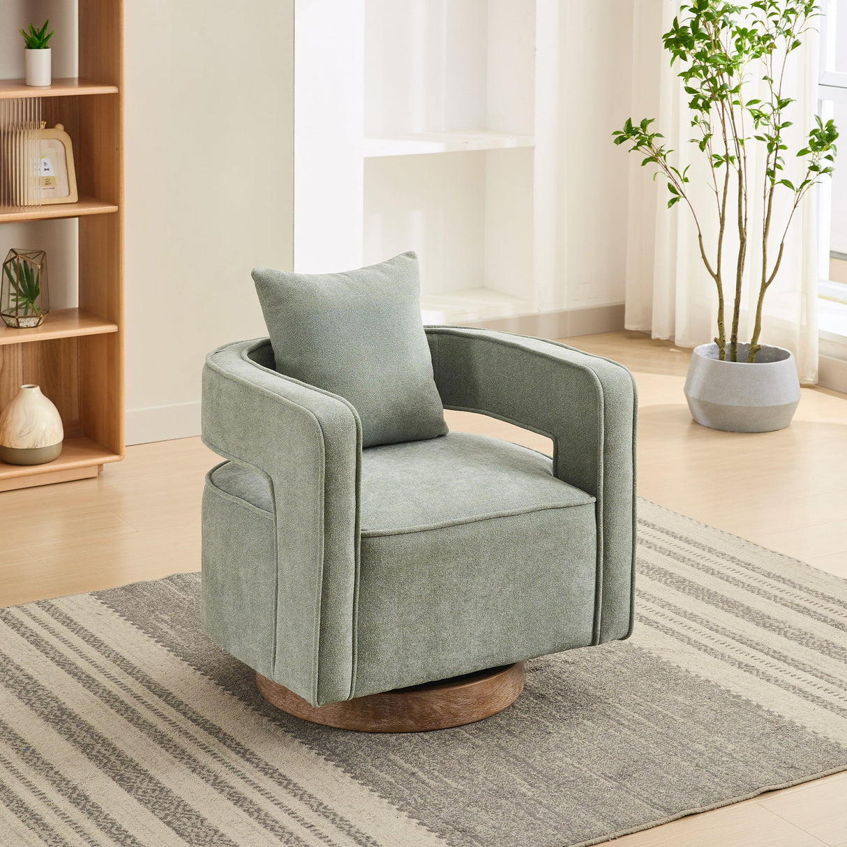 Anthology Upholstered Swivel Chair with Open Back and Removable Pillow