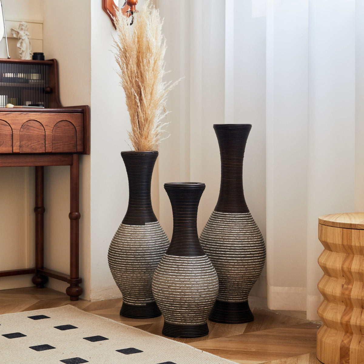 Tall Designer Floor Vase With Elegant 2 Tone