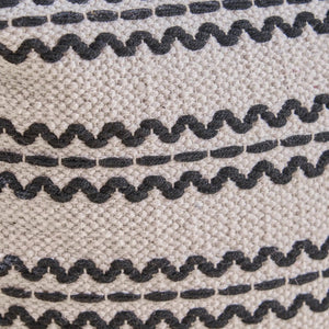 Lani Handcrafted Fabric Pouf - Durable Cotton Square in Natural / Black