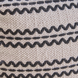 Lani - Handcrafted Fabric Pouf, Durable Cotton Square - Natural / Black
