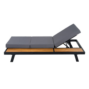 Black Iron + Teak Finish Chaise Lounge Set