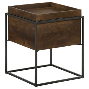 Ondrej - Square Accent Side Table With Removable Tray - Dark Brown