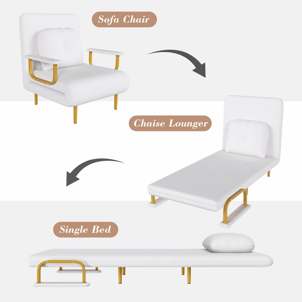 3 In 1 Convertible Folding Sofa Bed With Adjustable Backrest And Pillow
