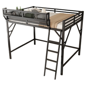 Full Size Loft Bed with Ladder and Storage Shelves