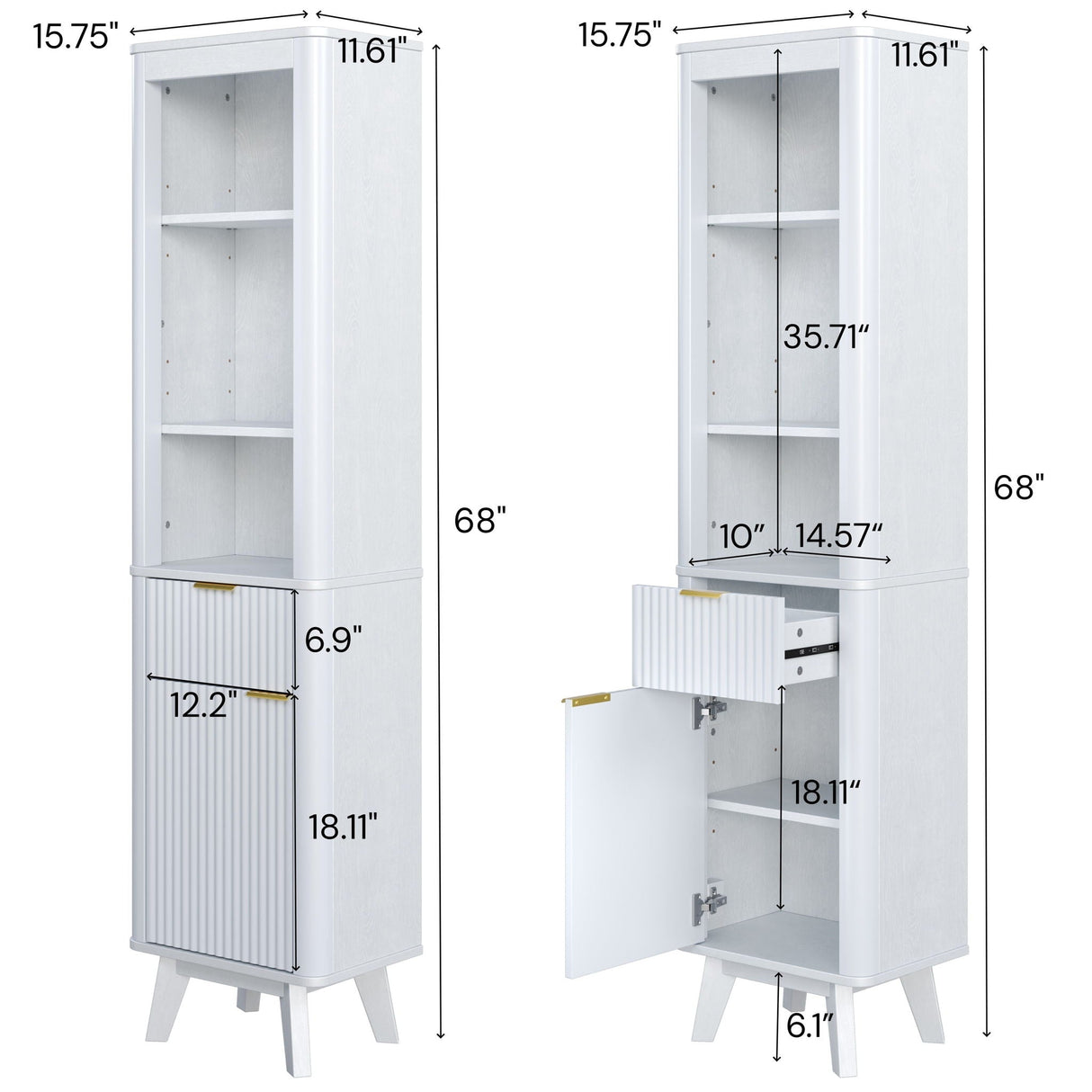 Tall Bathroom Storage Cabinet With Adjustable Shelves And 1 Drawer & Door