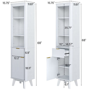 Tall Bathroom Storage Cabinet With Adjustable Shelves And 1 Drawer & Door