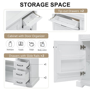 36" Bathroom Vanity With Sink, 2 Tip-Out Drawers, Soft Close Hinges