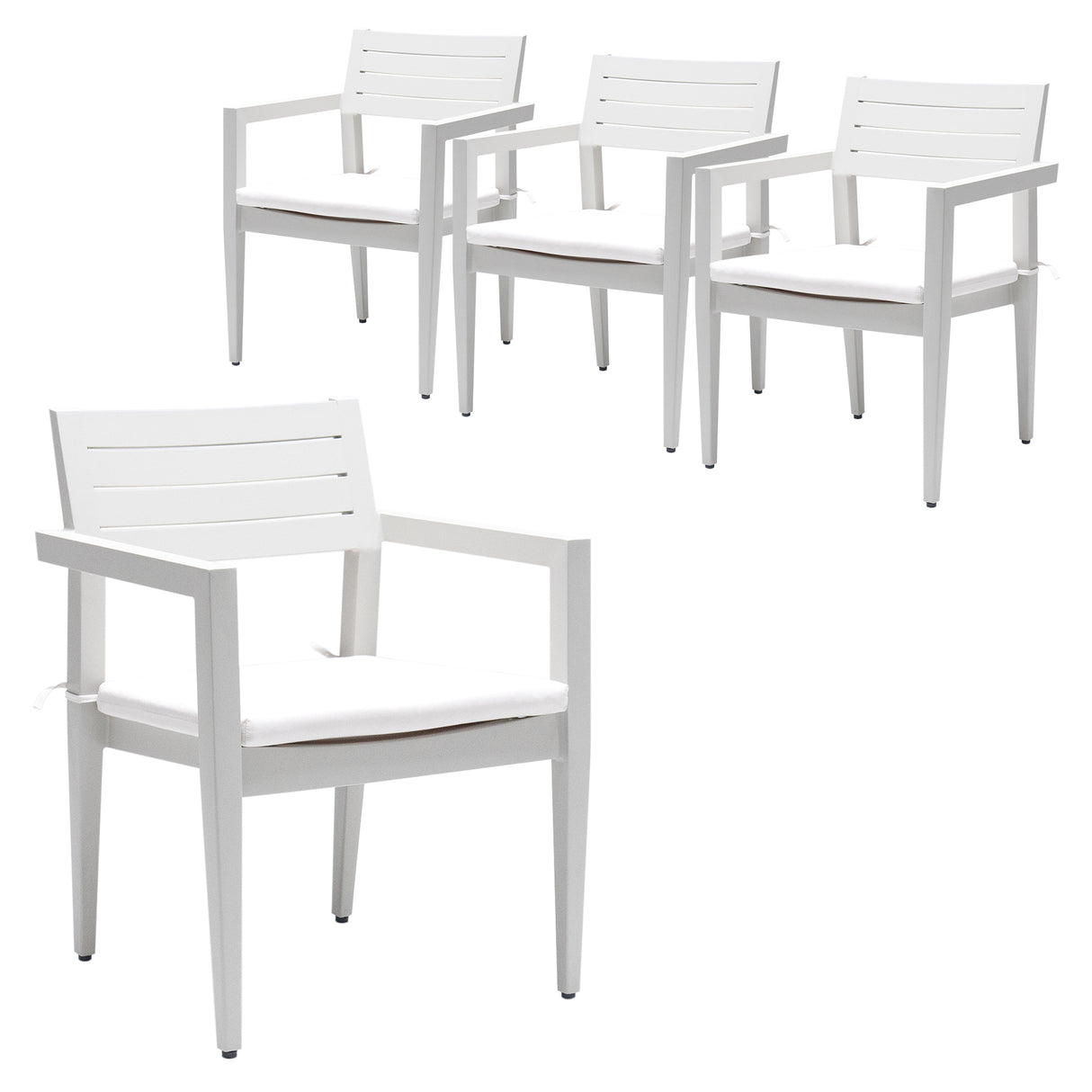 Outdoor Patio Aluminum Stationary Dining Chairs 4PCs with Outdoor-Grade Sunbrella Fabric Cushions, Tapered Feet, Grayish