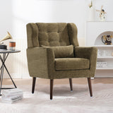 Modern Accent ChairChenille Arm Chairs for Living RoomUpholstered Modern ArmchairComfy Soft Padded Lounge Chair in Small SpaceBedroomw/PillowSolid Wood LegOlive Green