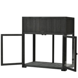 TOPMAX Patio Mini Wood Cold Frame Greenhouse with Wheels