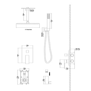 Dual Shower Head System with Ceiling Mount and Rough-In Valve - Pearl Silver, Black, or Gold