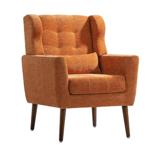 Modern Accent Chair, Arm Chairs For Living Room, Upholstered Mordern Armchair, Comfy Soft Padded Lounge Chair In Small Space, Bedroom, With Pillow, Solid Wood Leg