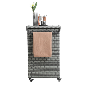 Outdoor Wicker Bar Cart with Glass Top and Wheels
