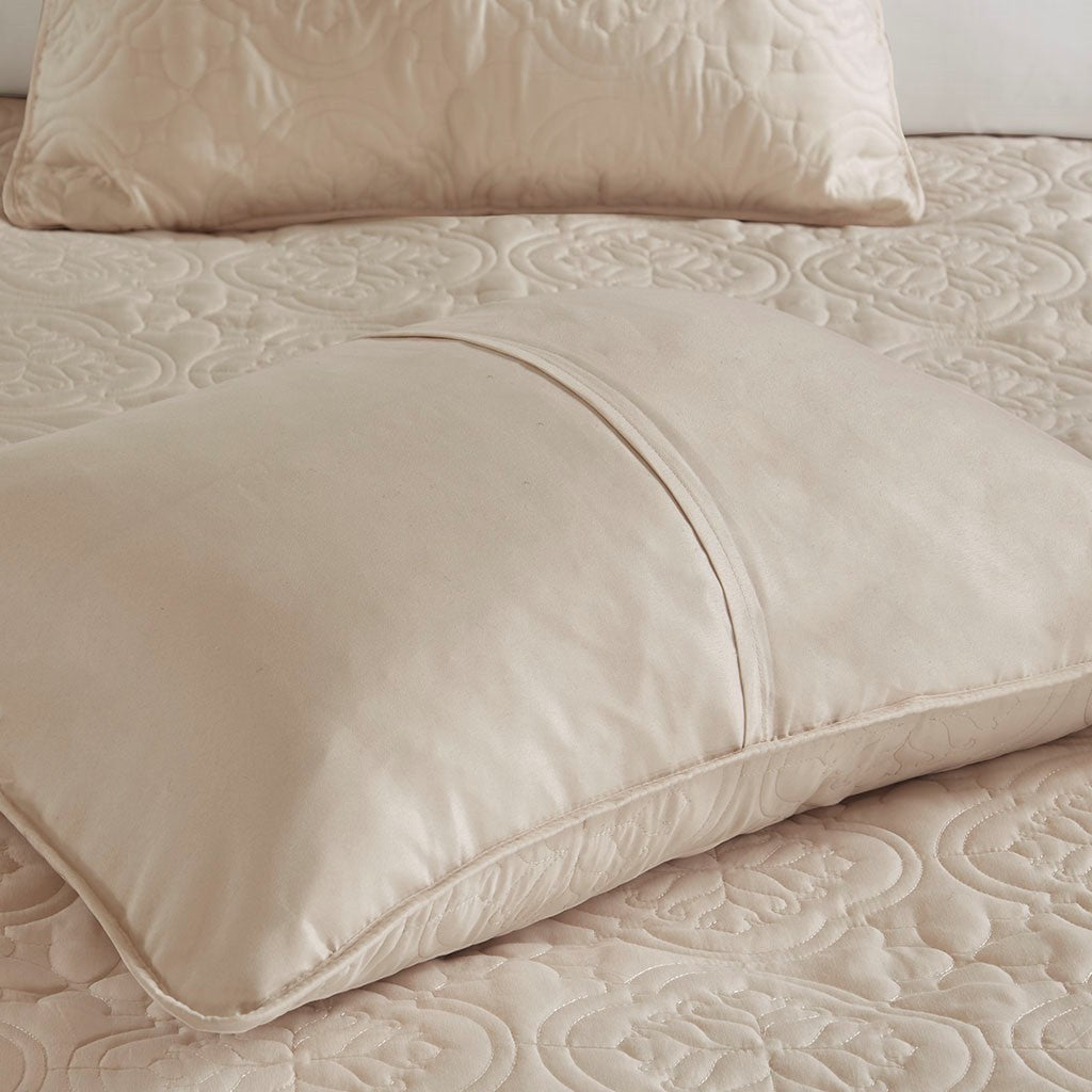 Reversible Bedspread Set with Quilted Medallion Design - Khaki