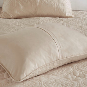 Reversible Bedspread Set with Quilted Medallion Design - Khaki