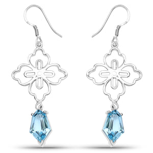 12.14 Carat Genuine Swiss Blue Topaz .925 Sterling Silver Earrings
