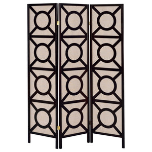 Circle Pattern 3 Panel Folding Screen - Brown