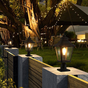 21' Outdoor Post Lantern Light 2-Pack – Vintage Black Metal & Clear Glass