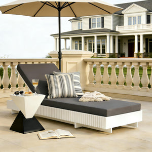 White Acacia Solid Wood Outdoor Chaise Lounge with Dark Grey Cushion