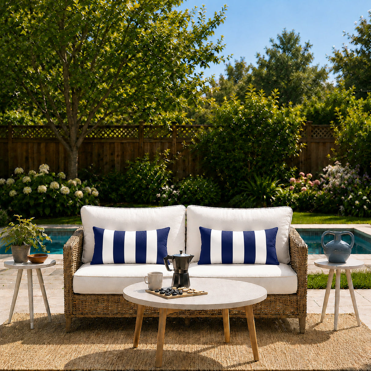 4 Pack Outdoor Lumbar Pillow Covers - Navy Blue/White Striped