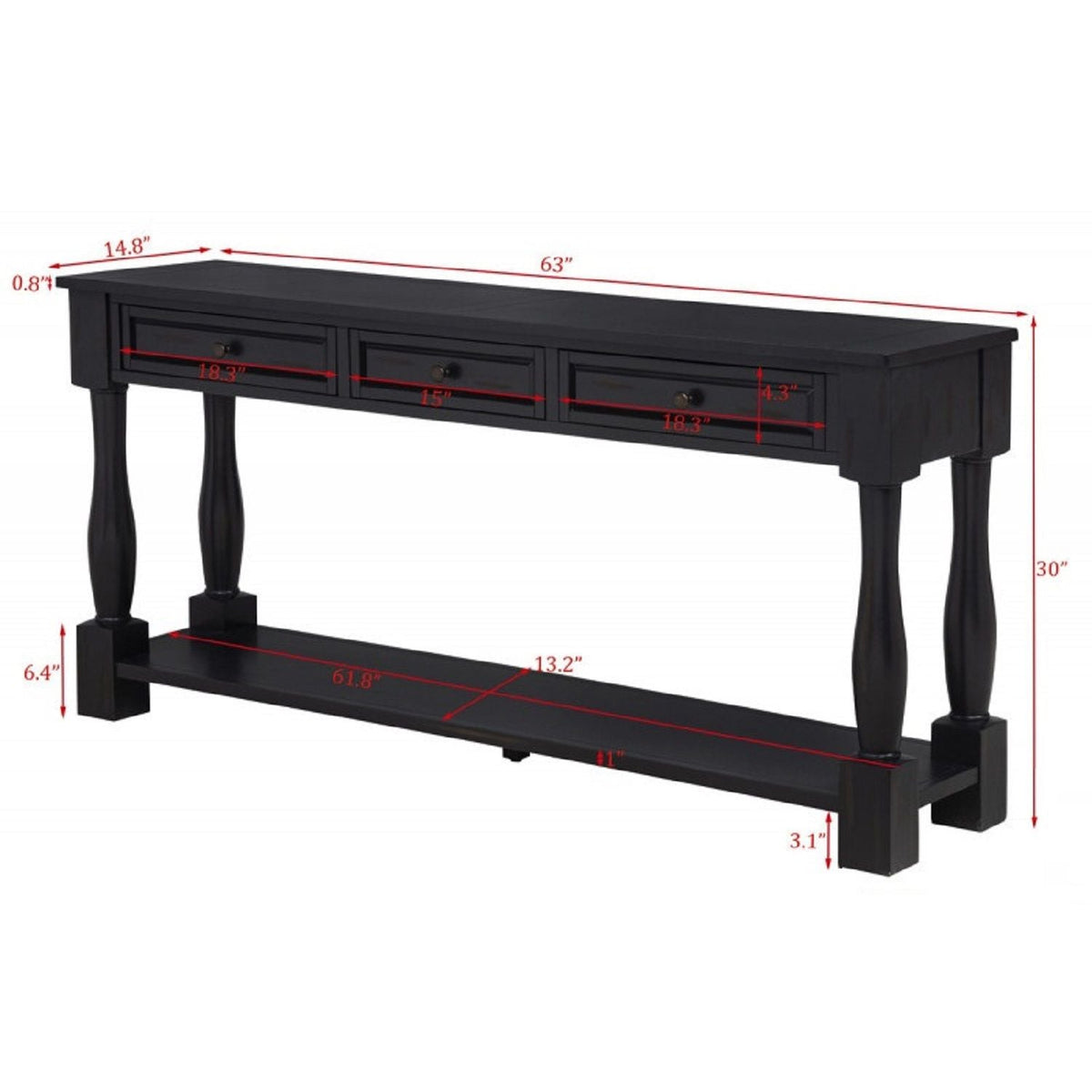 Long Console Table With Drawers And Shelf