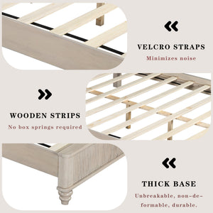 Solid Wood Queen Platform Bed Frame with Tall Headboard