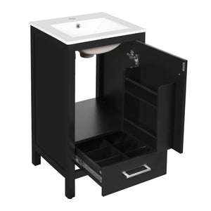 Bathroom Vanity With Ceramic Sink, Soft Close Drawers, Door Organizer, Divider Drawer, Adjustable Foot Pads