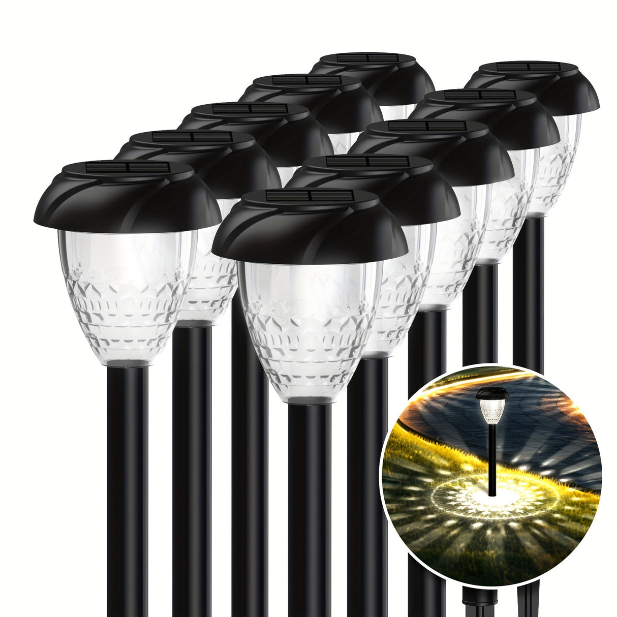 10-Pack Solar Pathway Lights – Bright White LED, Auto On/Off, Mandala Pattern Moktan Sabai