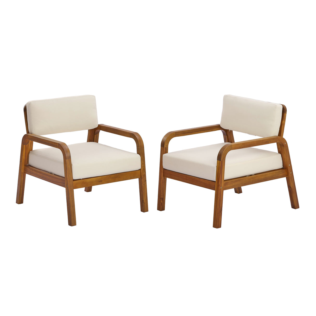 Outdoor Acacia Wood Armchair Set with Weather-Resistant Cushions