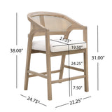 Wooden Frame Counter Stool with Rattan Back, Set of 2