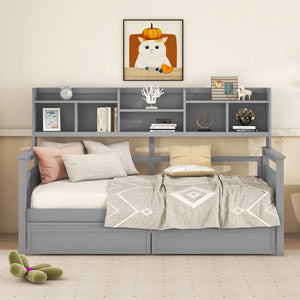 Daybed, Slat Support, With Bedside Shelves And 2 Drawers