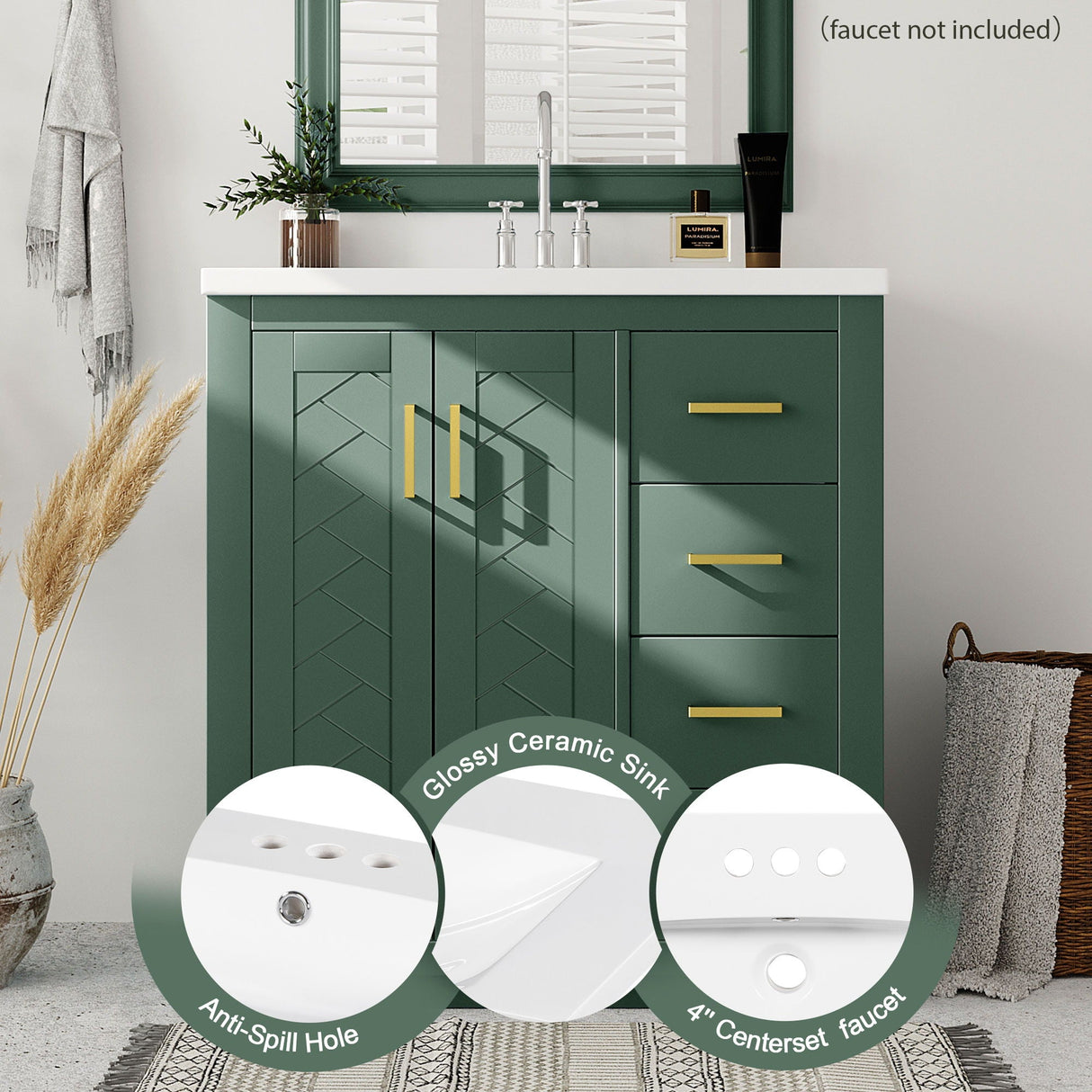 Bathroom Vanity With Sink, Storage Cabinet, Freestanding Set With 3 Drawers & Soft Closing Doors