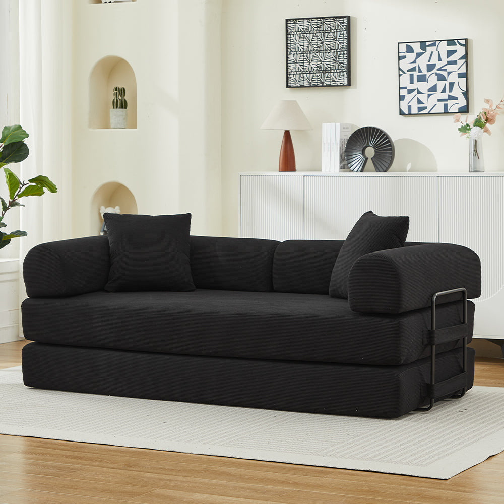 Folding Sofa Bed with Corduroy Upholstery and 2 Pillows