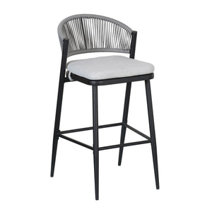 Outdoor Bar Height Metal Frame Counter Stools With Scallop Shaped Backrest & Water Resistant Cushions