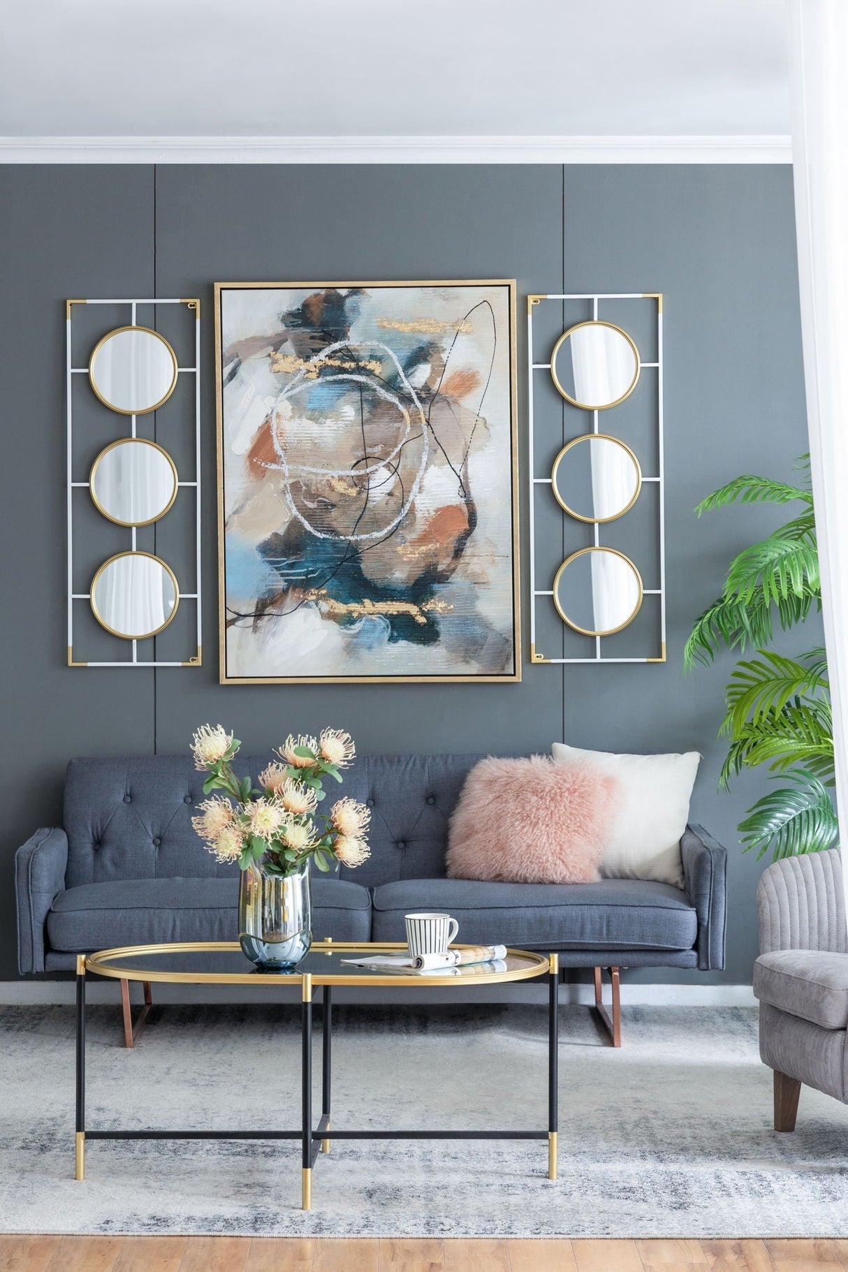 3 Mirror Piece Wall Mirror In Rectangular Frame For Bedroom And Living Room