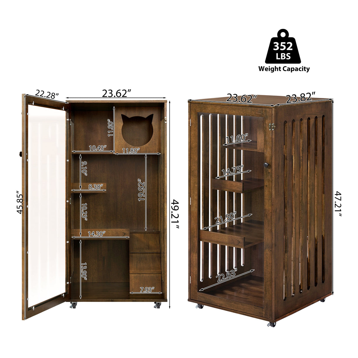 Basia Indoor Rubber Wood Cat Cabinet