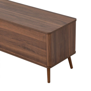 Fluted TV Stand With Storage Drawers And Cabinets For TVs Up To 80", Soft-Close Hinges, Cable Management - Walnut