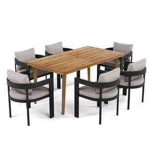 Outdoor Patio 7PCS Dining Set with Aluminum Chairs and Acacia Wood Table