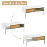 Modern Rattan Coffee Table with Sliding Door